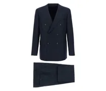 Wollanzug mit Fischgrätenmuster - Blau