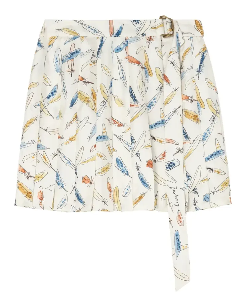 Burberry pleated feather-print silk mini skirt - Weiß Weiß