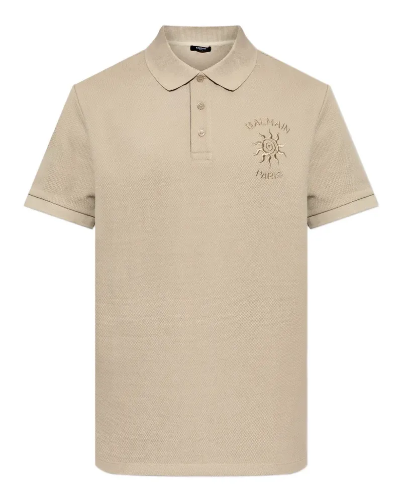 Balmain sun-embroidered piqué polo shirt - Nude Nude