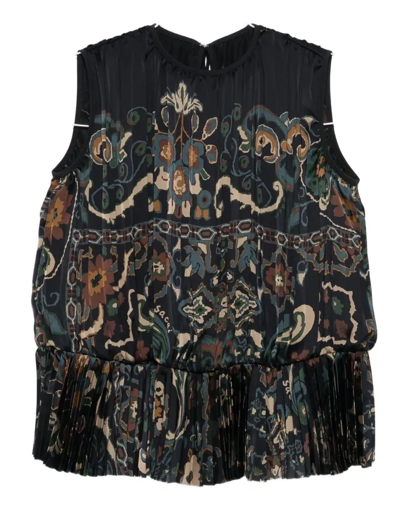 Sacai pleated paisley-print top - Blau Blau