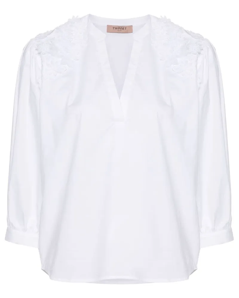Twin-Set Bluse mit Blumenapplikation - Weiß Weiß