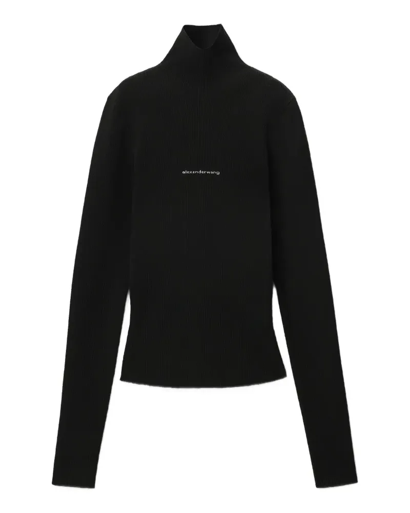 Alexander Wang LS Rollkragenoberteil mit Jacquard-Logo - Schwarz Schwarz