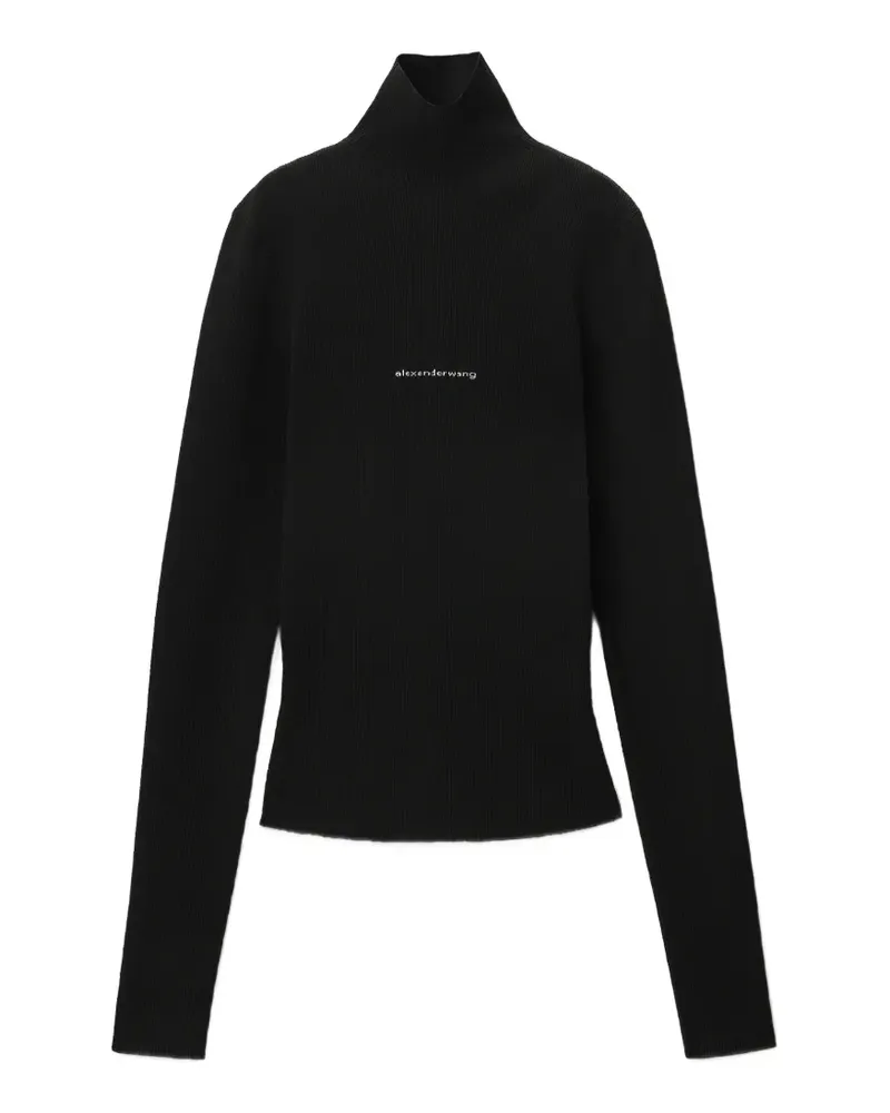 Alexander Wang LS Rollkragenoberteil mit Jacquard-Logo - Schwarz Schwarz
