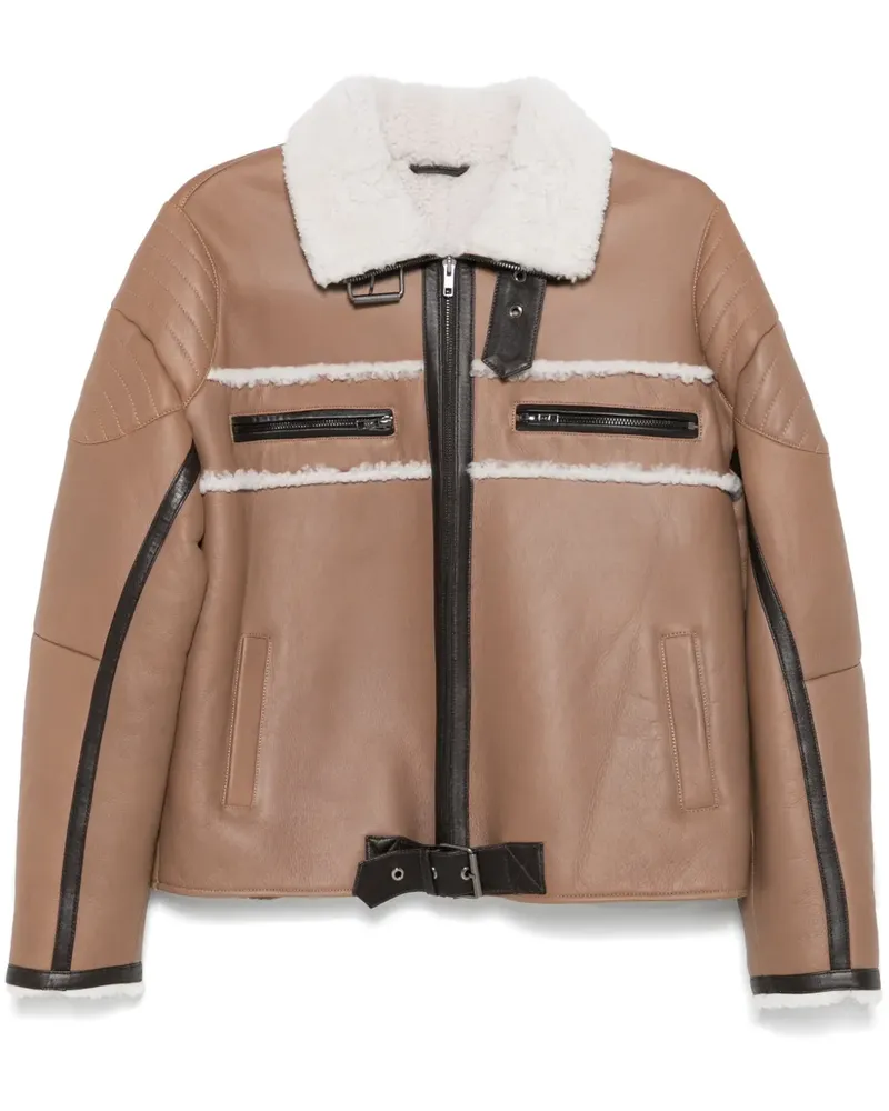 Manokhi Cropped-Lederjacke mit Shearling - Braun Braun