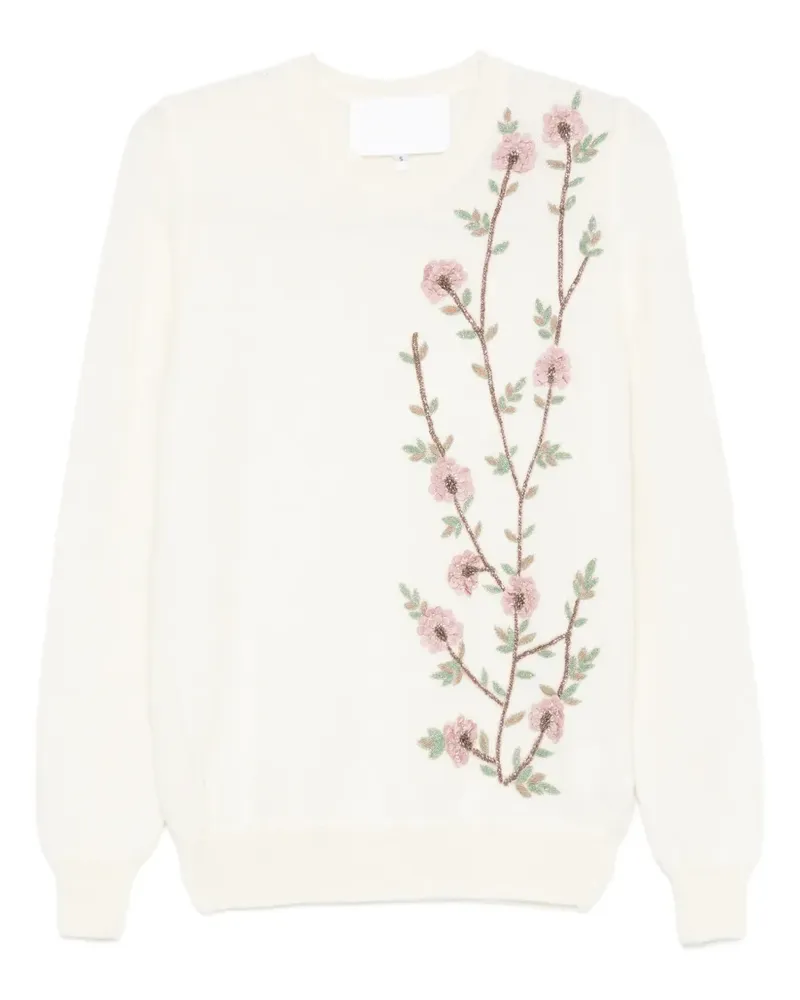 COSTARELLOS Pullover mit Blumenstickerei - Weiß Weiß