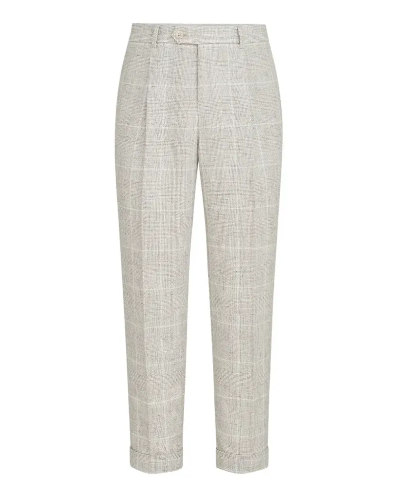 Brunello Cucinelli Prince of Wales Leinenhose mit Falte - Nude Nude