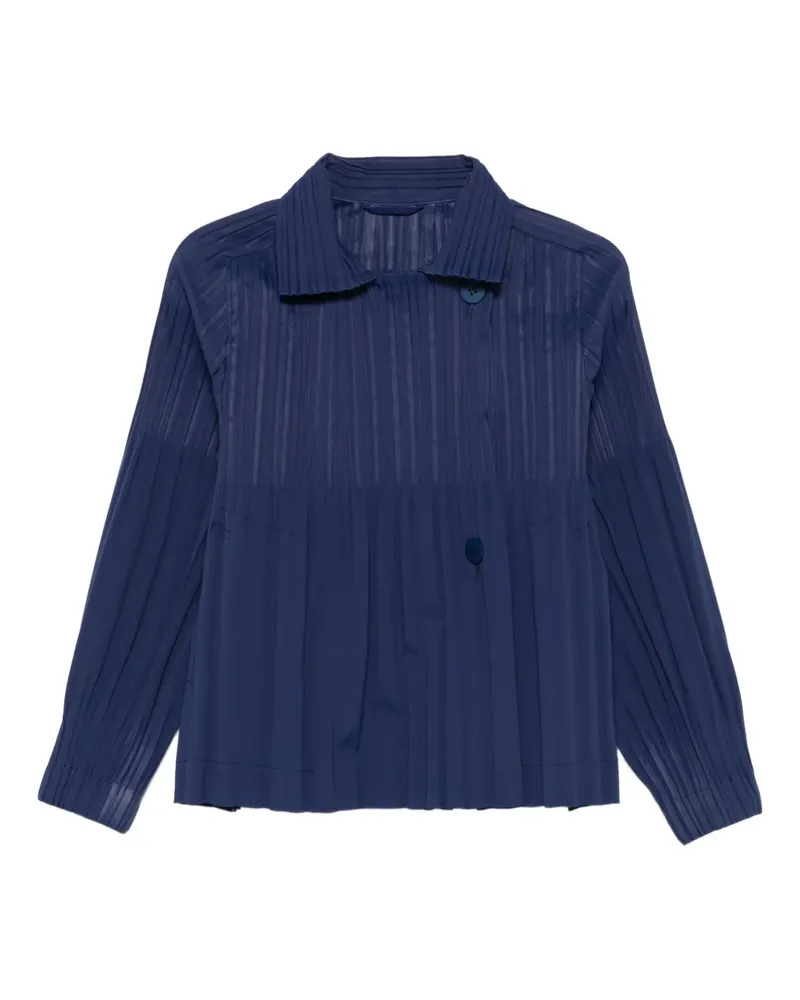 Issey Miyake Plissierte Jacke mit Kragen - Blau Blau
