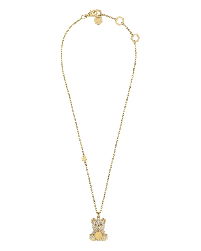 Philipp Plein gold crystals teddy necklace Gold
