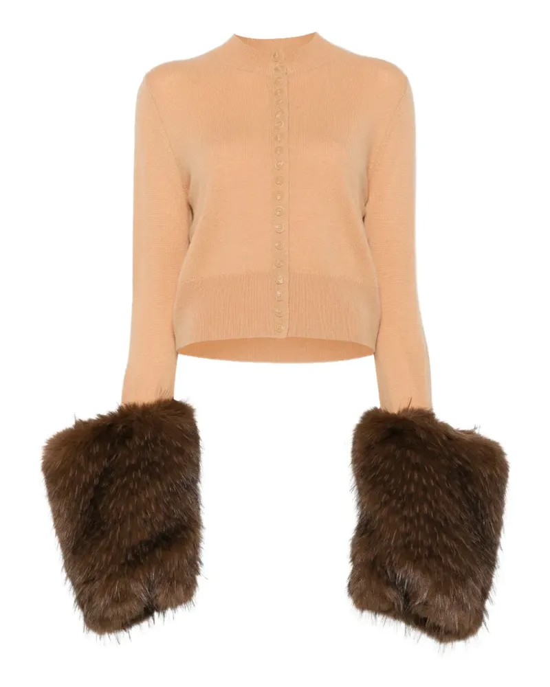 A.W.A.K.E. Cardigan mit Faux Fur-Besatz - Nude Nude