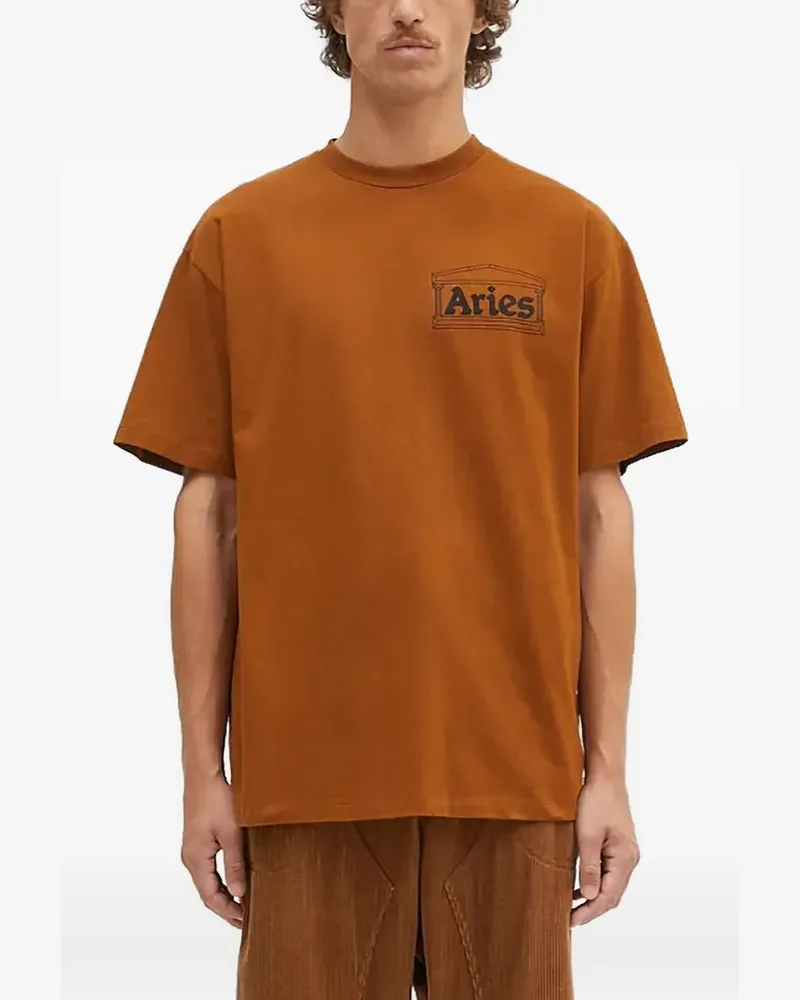 Aries T-Shirt mit Logo-Schild - Braun Braun