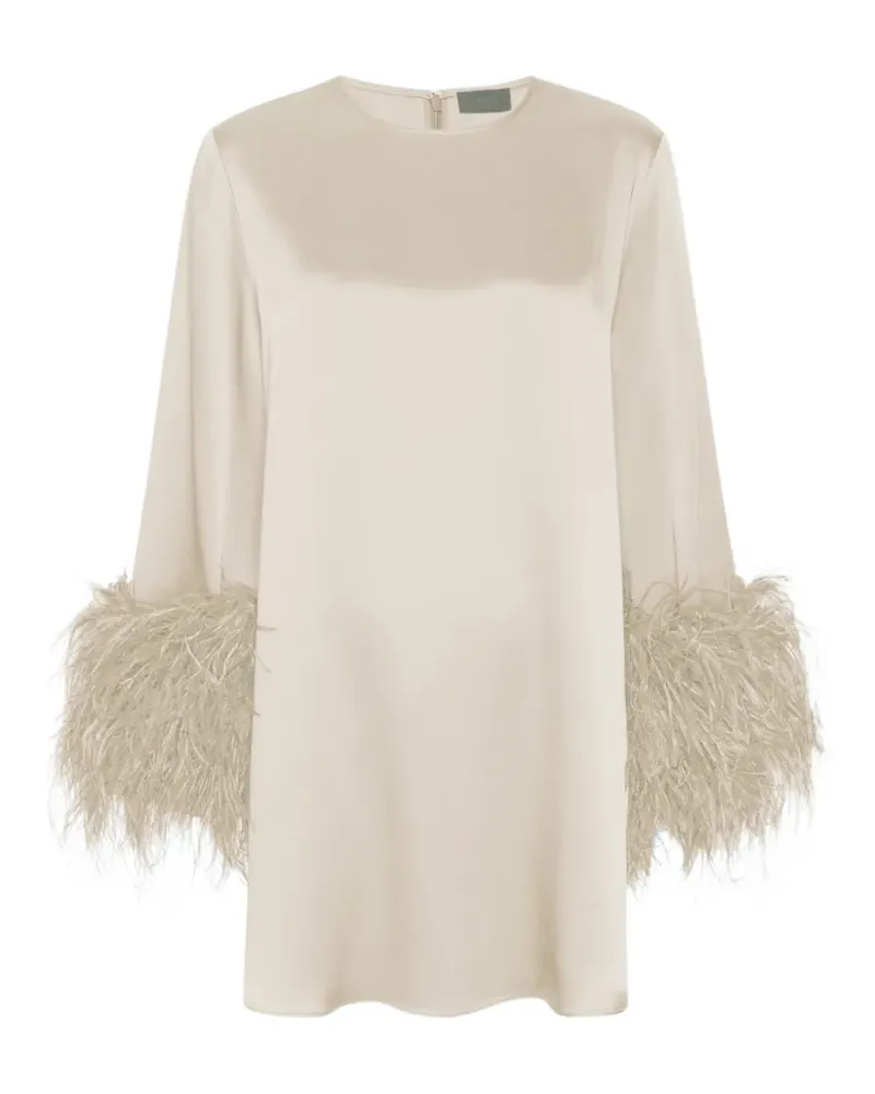 LAPOINTE feather-trim satin mini dress - Nude Nude