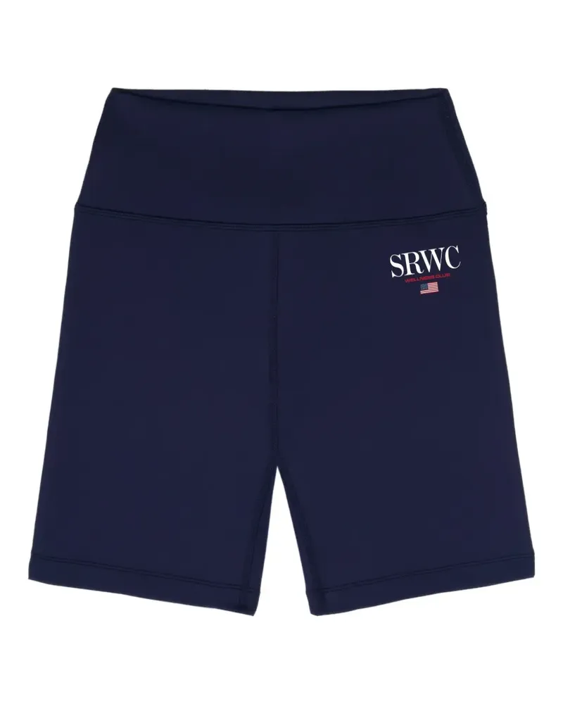 SPORTY & RICH Hoch sitzende Shorts mit Logo - Blau Blau