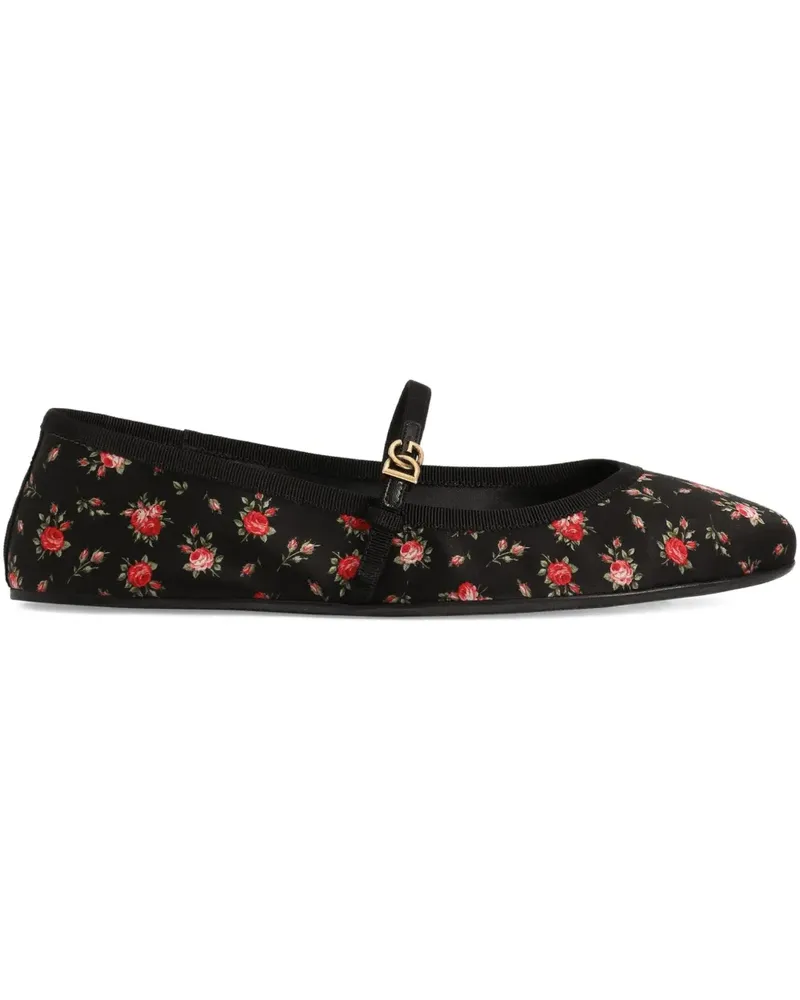 Dolce & Gabbana Ballerinas mit Blumenriemen - Schwarz Schwarz