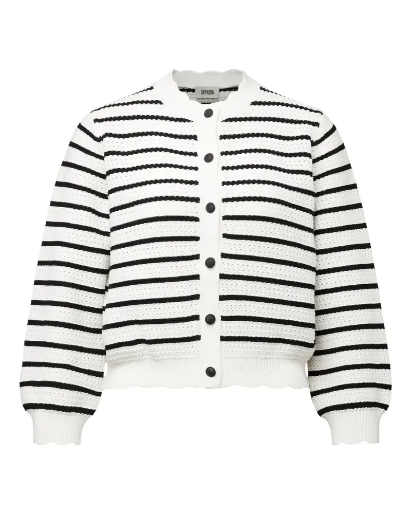 Drykorn Francy striped scalloped-edge cardigan - Weiß Weiß