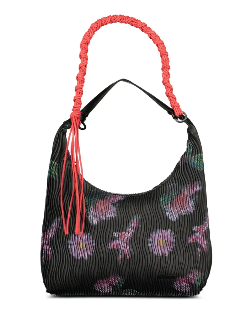 Desigual Plissierter Tote Bag mit Blumenprint - Schwarz Schwarz