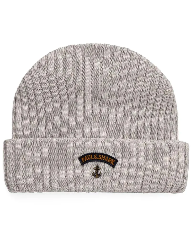 Paul & Shark Beanie mit Logo-Applikation - Grau Grau