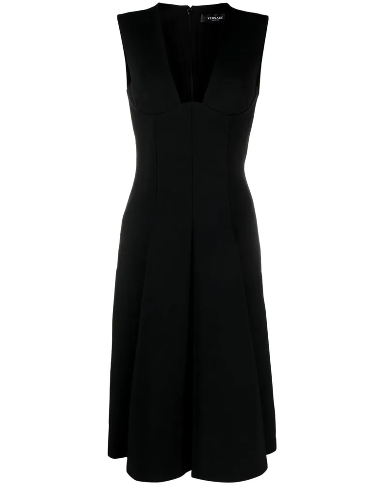 Versace box-pleat sleeveless midi dress - Schwarz Schwarz
