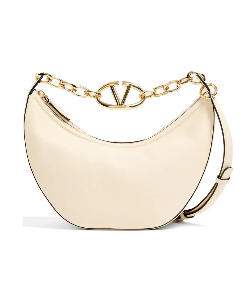 Valentino Garavani VLogo Moon small bag in grainy calfskin with chain - Weiß Weiß