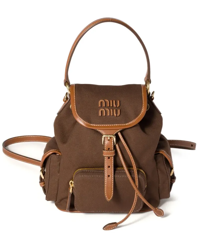 Miu Miu Rucksack aus Canvas mit Lederbesatz - Braun Braun