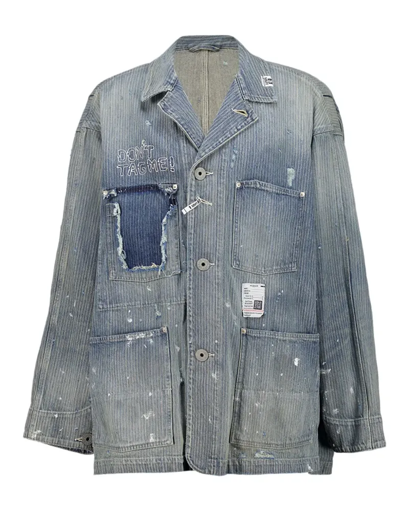 MIHARAYASUHIRO Chore stripe-pattern paint-splatter denim jacket - Blau Blau