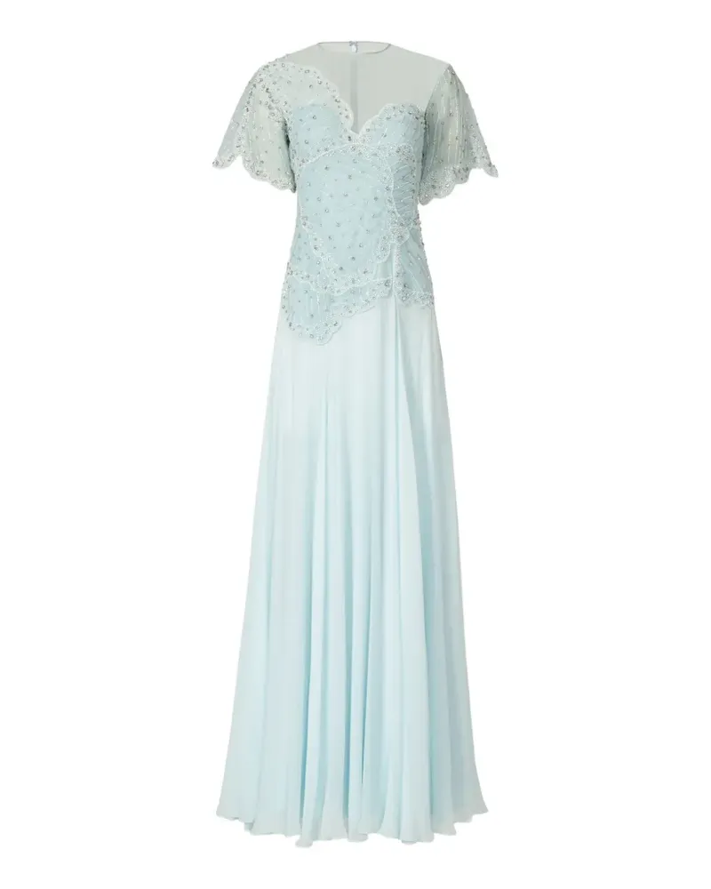COSTARELLOS Elara crystal-embellished silk-georgette gown - Blau Blau