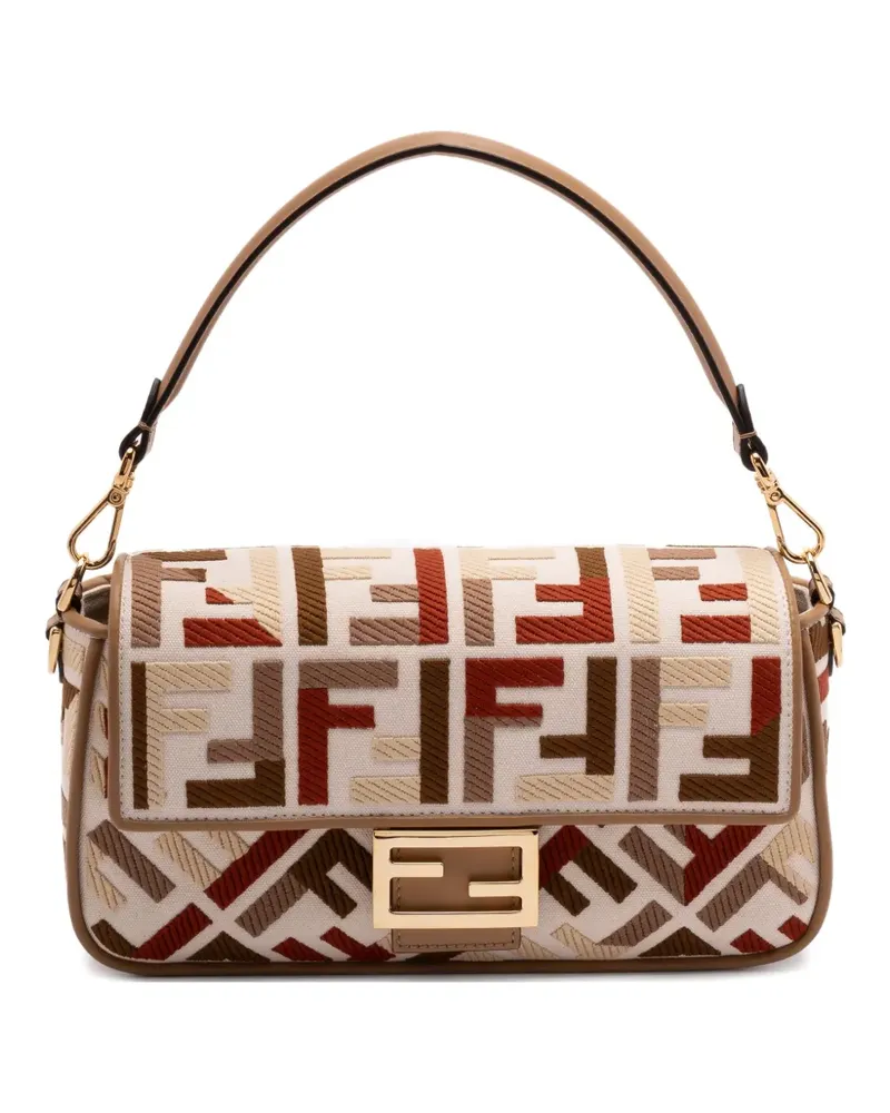 Fendi Mittelgroße Baguette Schultertasche mit FF - Nude Nude
