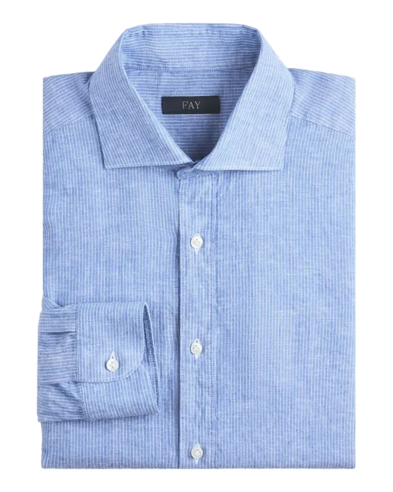Fay Gestreiftes Hemd mit Logo-Stickerei - Blau Blau