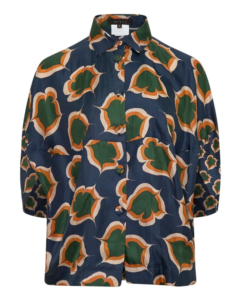 Biyan leaf-print silk shirt - Blau Blau