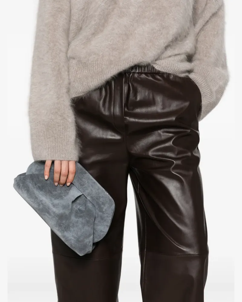 THEMOIRÈ medium Bios ruched suede-effect cross body bag - Grau Grau