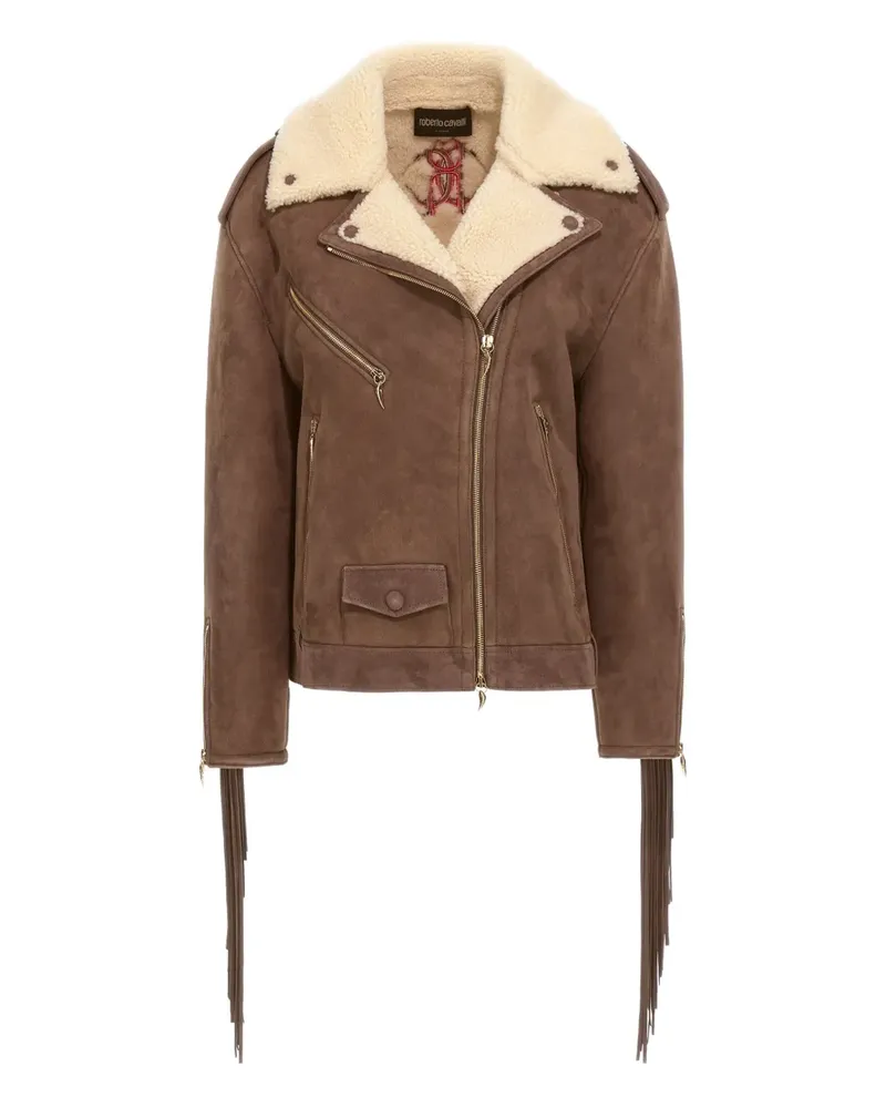 Roberto Cavalli Lederjacke mit Shearling-Besatz - Braun Braun