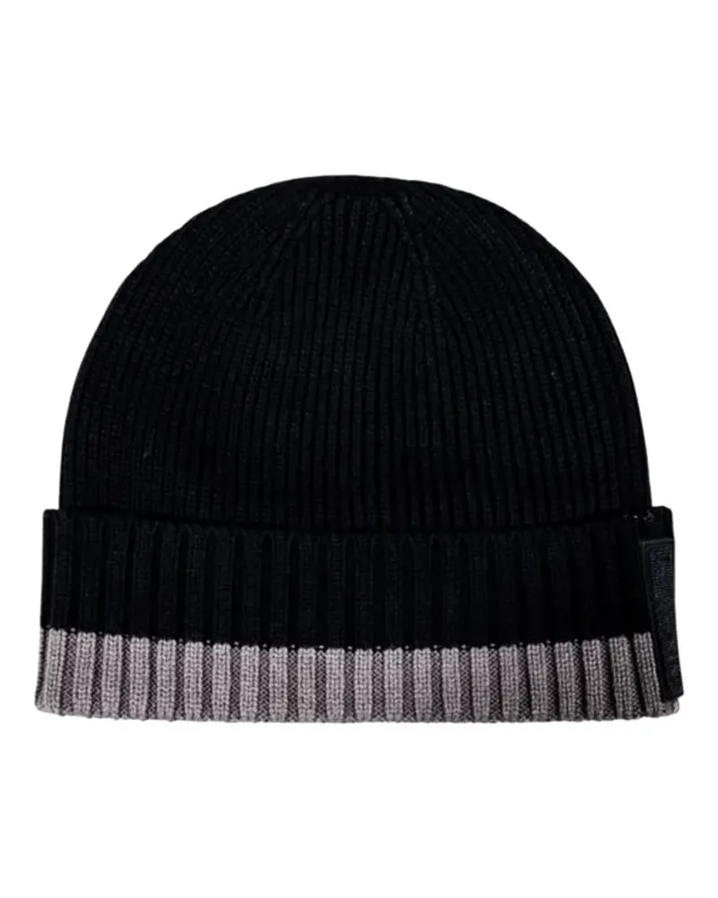 Armani Exchange ribbed-knit logo-patch beanie hat - Schwarz Schwarz