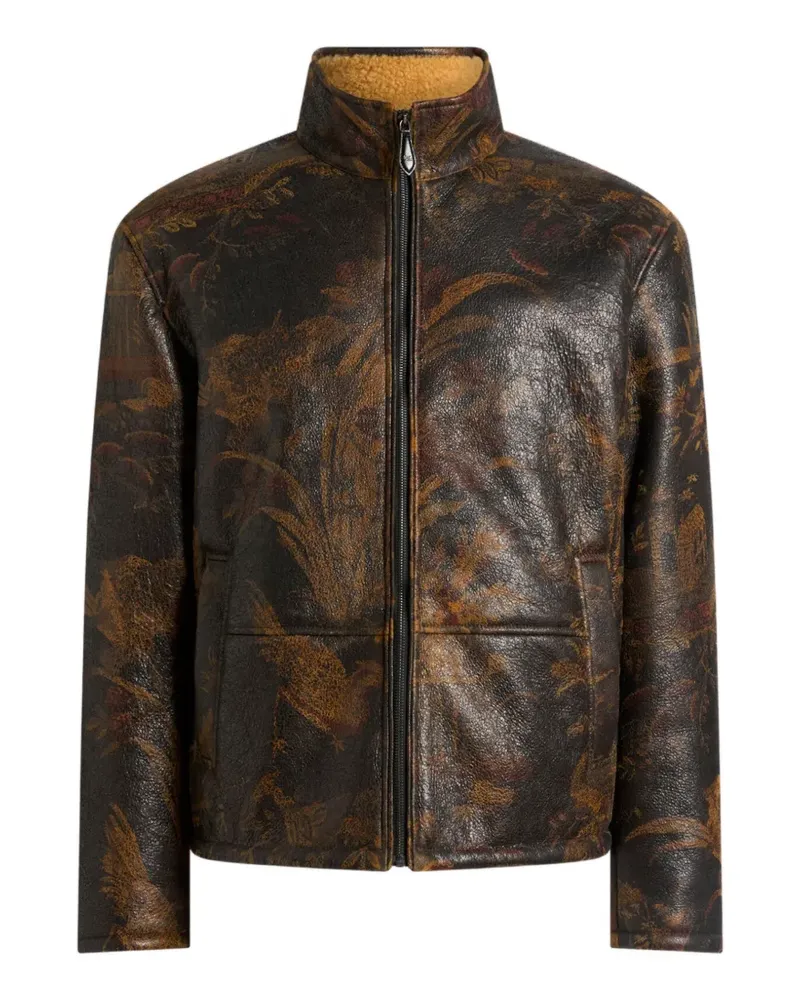 Etro animal-print shearling-lined jacket - Braun Braun