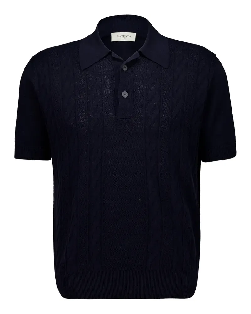 Piacenza Cashmere Poloshirt mit Zopfmuster - Blau Blau