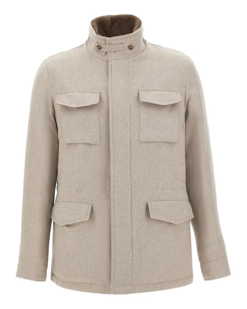 BARBA Jacke mit Pelzkragen und Taschen - Nude Nude