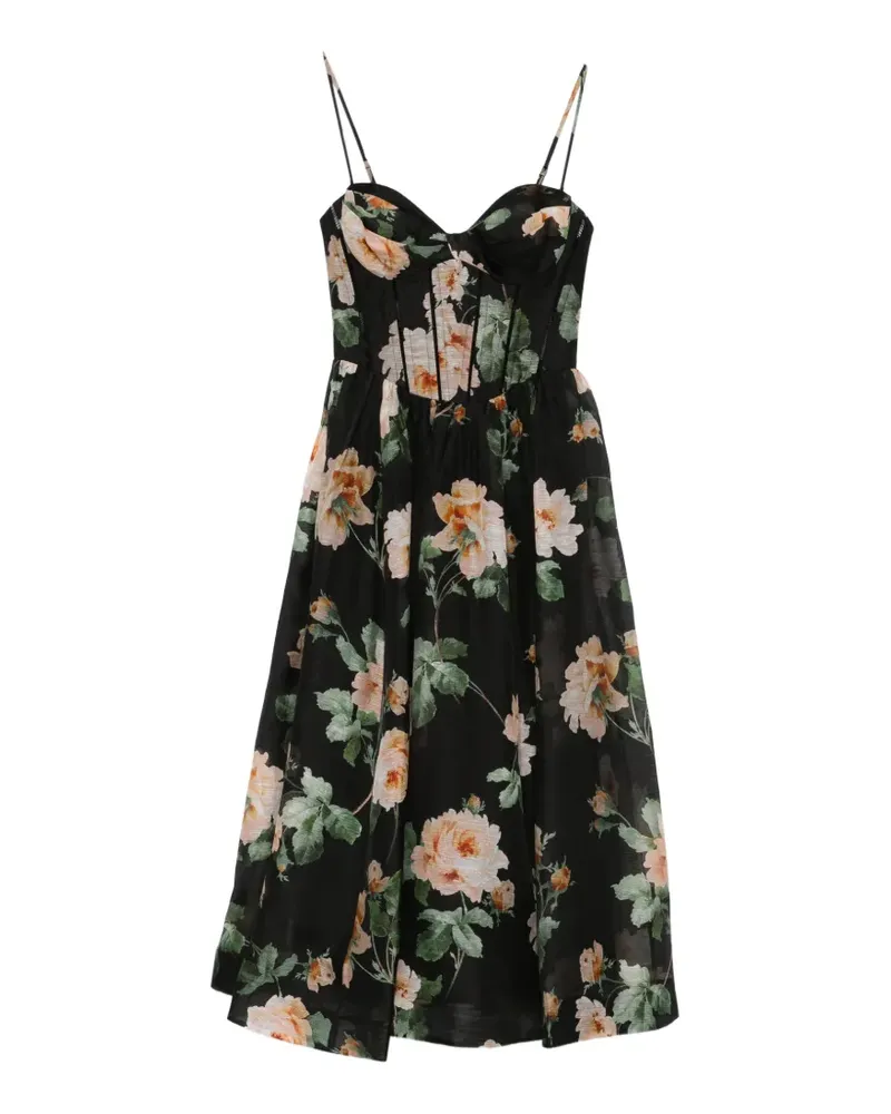 Zimmermann Luna Midikleid mit Blumenmuster - Schwarz Schwarz
