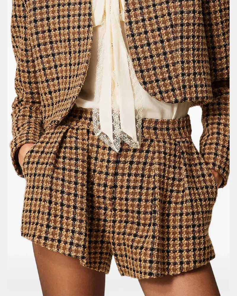 Twin-Set Karierte Bouclé-Shorts - Braun Braun