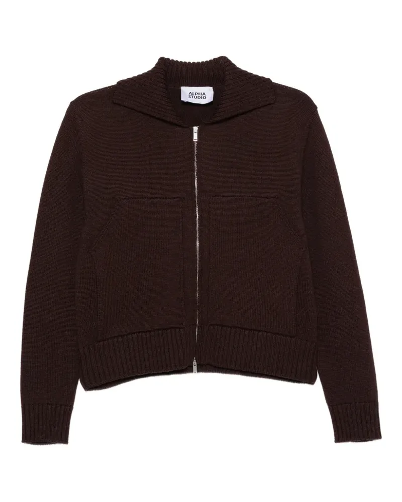 Alpha Studio Gerippter Pullover mit Reißverschluss - Braun Braun