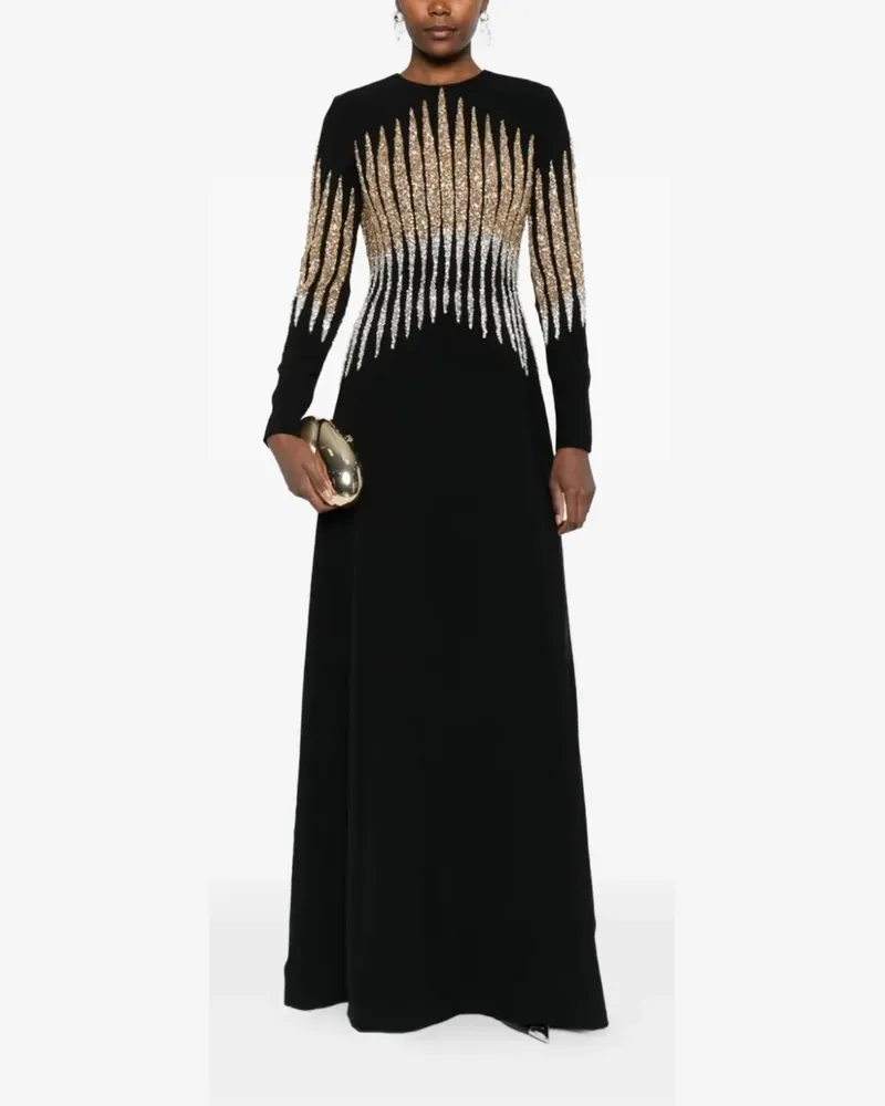 Dina Melwani Maxikleid mit Kristallverzierung - Schwarz Schwarz