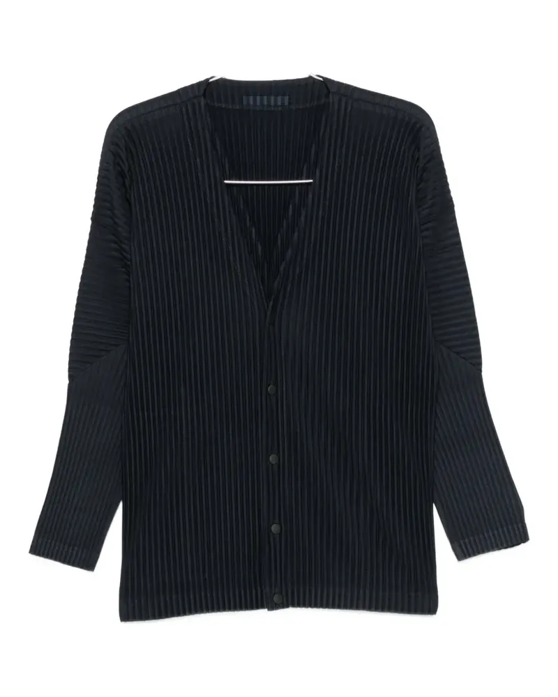 Issey Miyake plissé-effect V-neck sweater - Blau Blau