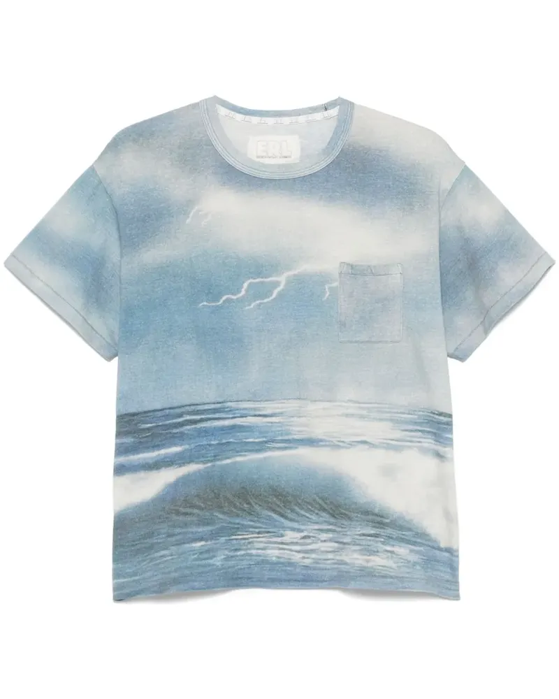 ERL T-Shirt mit Landschafts-Print - Blau Blau
