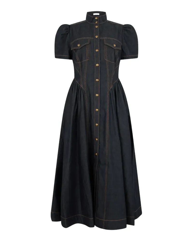 Zimmermann Kleid mit Puffärmeln im Corsage-Style - Blau Blau