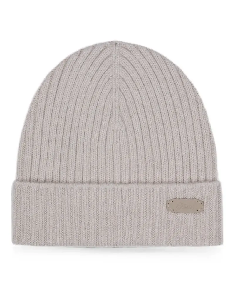 Brioni ribbed-knit logo-patch cashmere beanie - Nude Nude