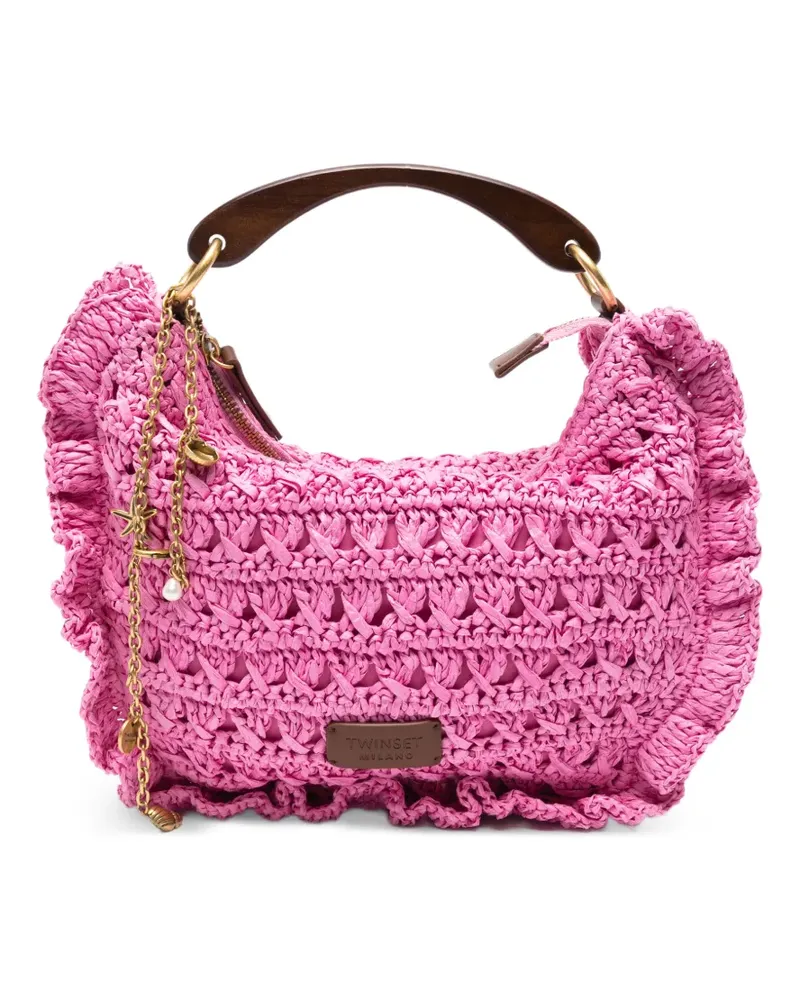 Twin-Set ruffled woven tote bag - Rosa Rosa