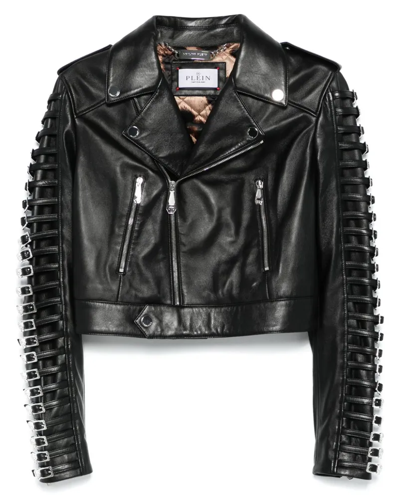 Philipp Plein Bikerjacke mit Kristallschnalle - Schwarz Schwarz