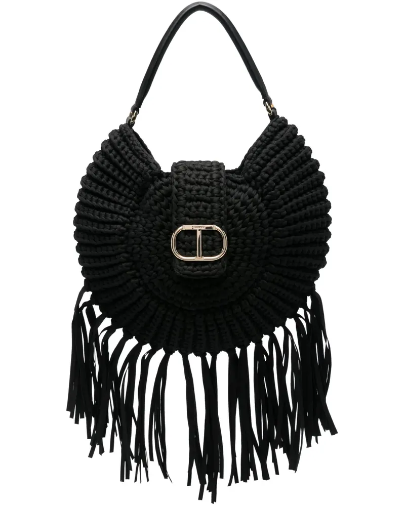 Twin-Set Handtasche mit Logo-Schild - Schwarz Schwarz