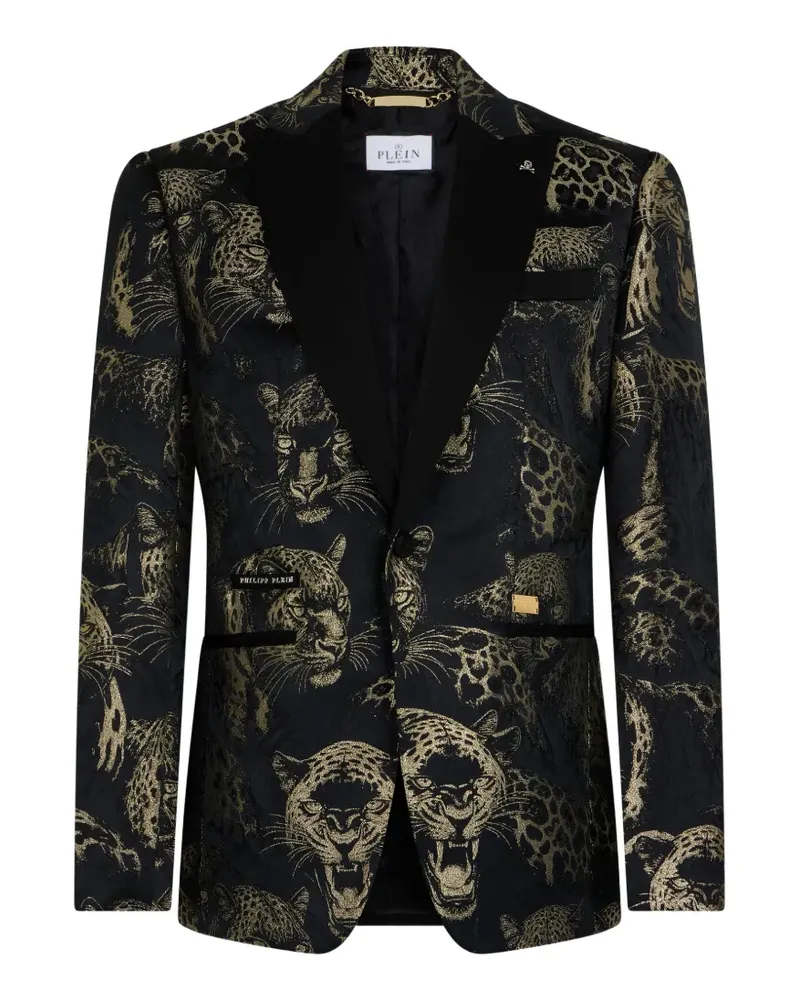 Philipp Plein Sakko aus Jacquard mit Leopardenprint - Schwarz Schwarz