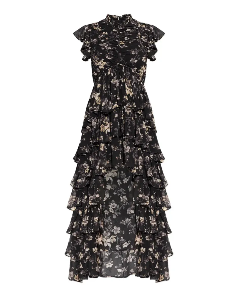 AllSaints Shaela Midikleid mit Blumen-Print - Schwarz Schwarz
