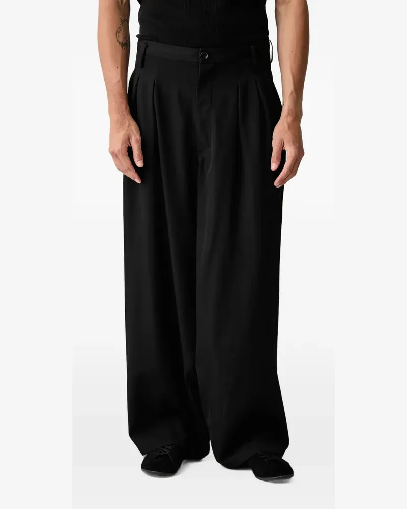 Yohji Yamamoto pleated wide-leg wool trousers - Schwarz Schwarz