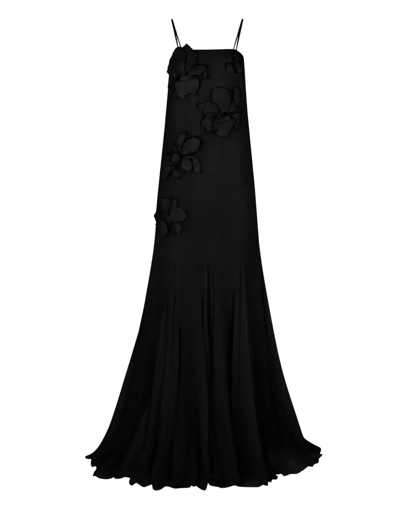 Nina Ricci Seiden-Maxikleid mit Blumenstickerei - Schwarz Schwarz