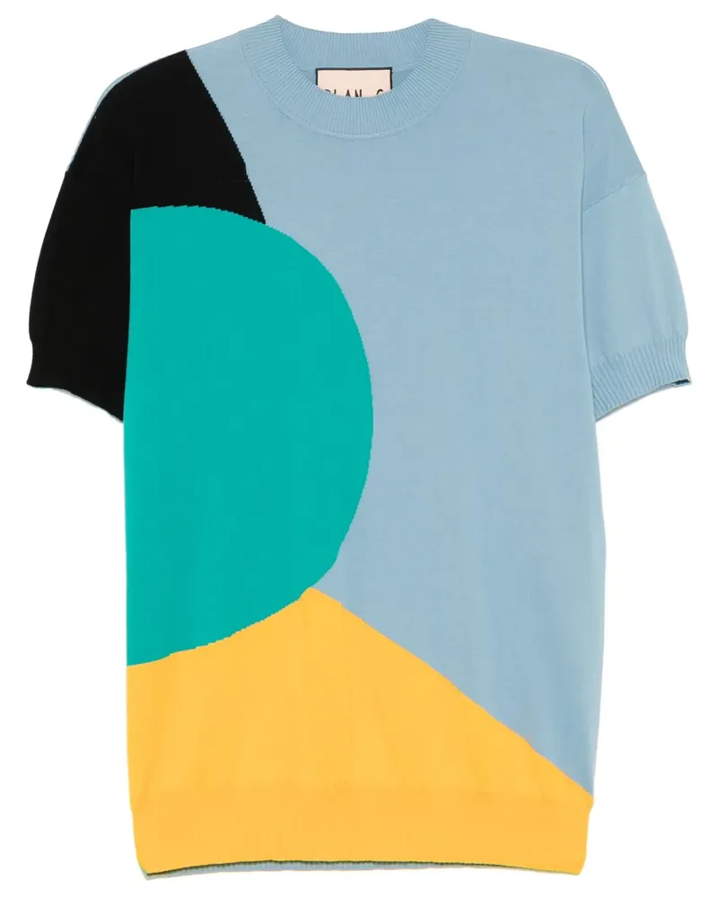 PLAN C Stricktop in Colour-Block-Optik - Blau Blau